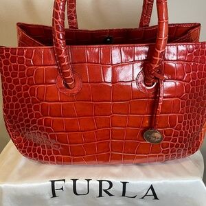 Gorgeous, Authentic Furla Red Croc Embossed Tote NWOT
